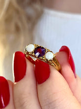 Load image into Gallery viewer, 1977 Vintage Opal, Amethyst and Diamond 18ct Gold Ring