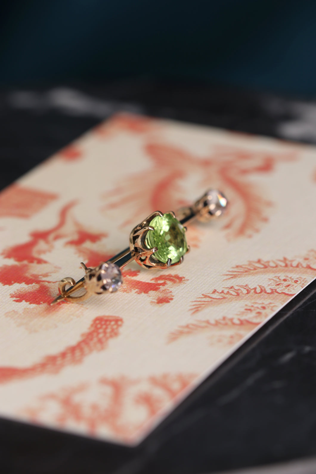 Victorian Diamond and Peridot Pin Brooch