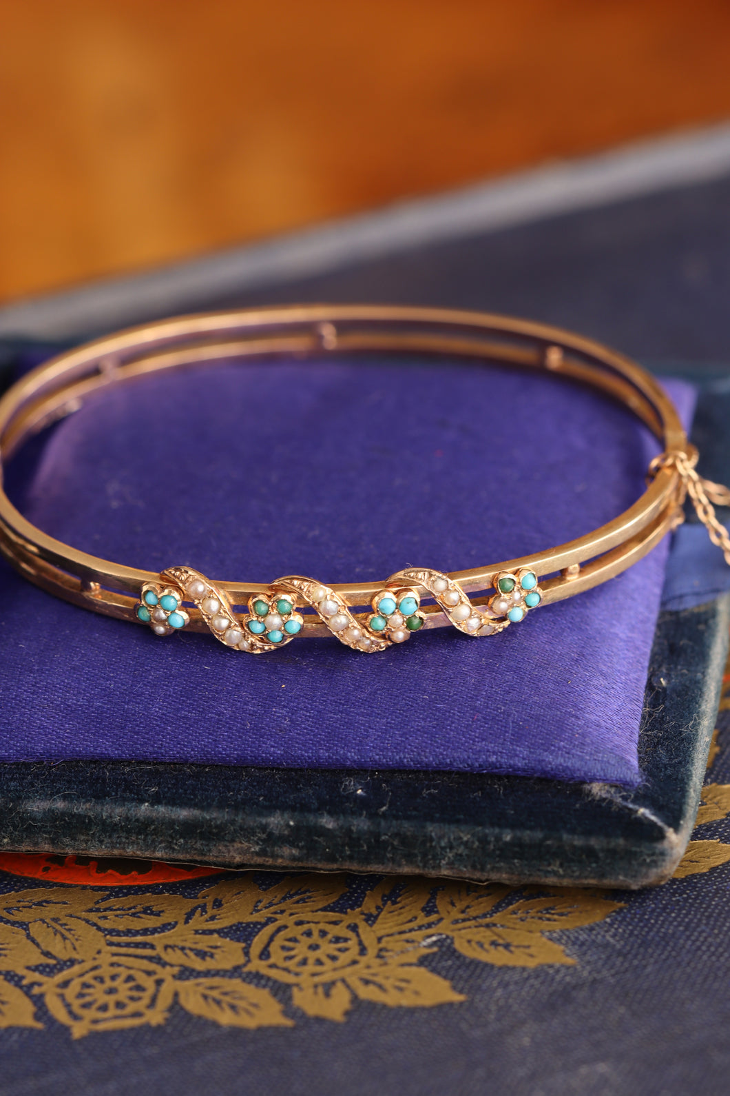 Victorian Rose Gold Turquoise and Seed Pearl Bracelet