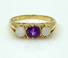 Load image into Gallery viewer, 1977 Vintage Opal, Amethyst and Diamond 18ct Gold Ring
