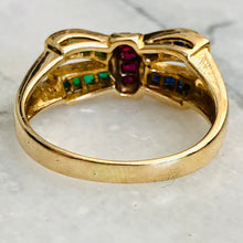 Load image into Gallery viewer, Emerald, Sapphire and Ruby 14ct Gold Bow Ring
