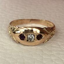 Load image into Gallery viewer, Antique Rose Gold Edwardian Garnet and Diamond Ring
