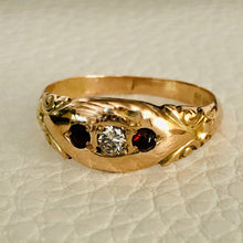 Load image into Gallery viewer, Antique Rose Gold Edwardian Garnet and Diamond Ring
