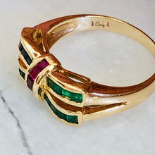 Load image into Gallery viewer, Emerald, Sapphire and Ruby 14ct Gold Bow Ring
