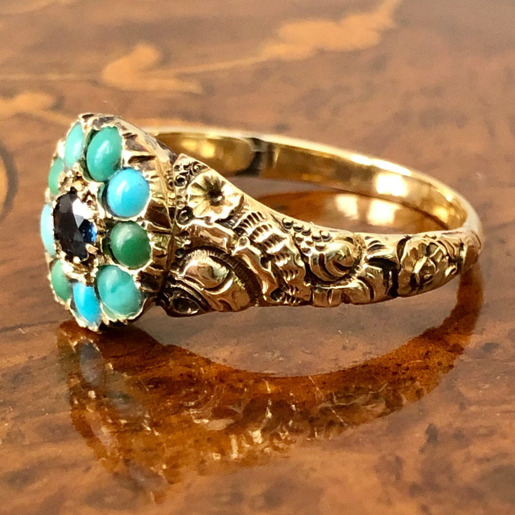 Antique Georgian Sapphire and Turquoise Ring