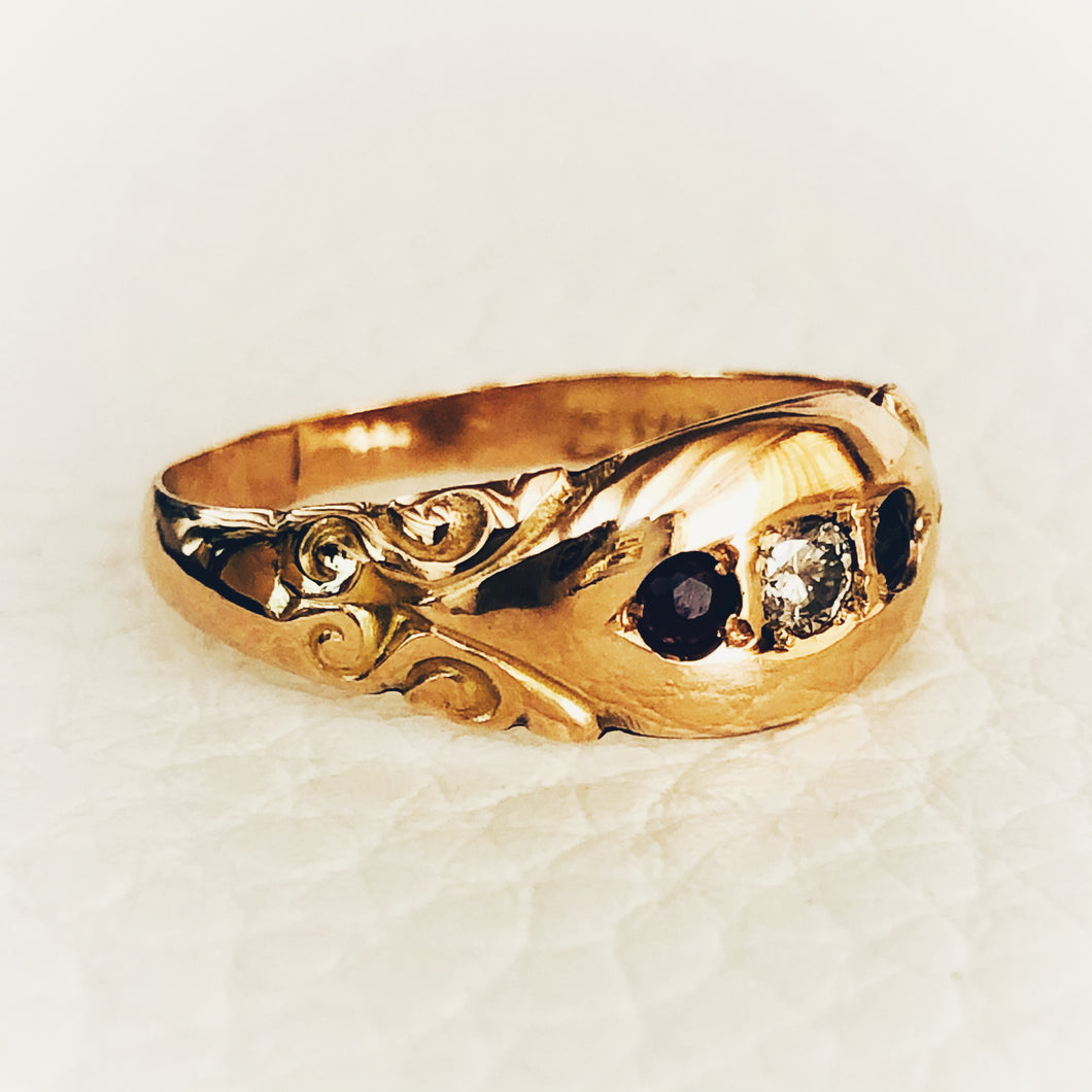 Antique Rose Gold Edwardian Garnet and Diamond Ring