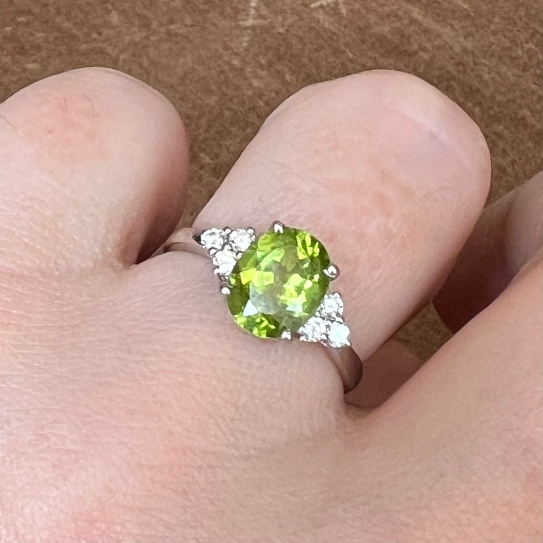 White Gold Peridot and Diamond Ring